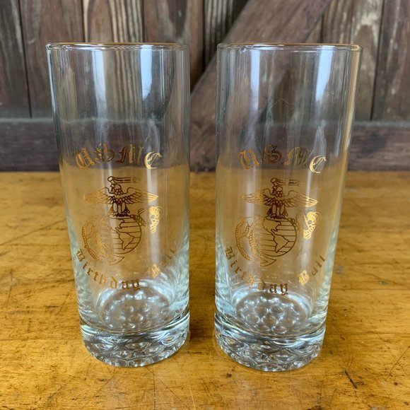 USMC Marine Corps Birthday Ball Glasses Set of 2 - Picture 1 of 10